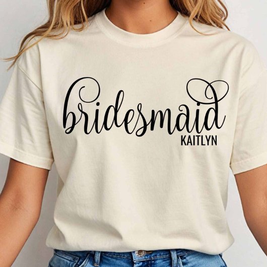 Calligraphy Black Script Bridesmaid Bachelorette Tシャツ