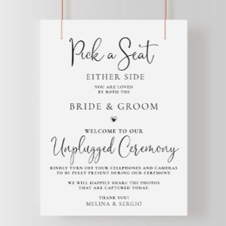 Calligraphy Black Wedding Unplugged Ceremony ポスター