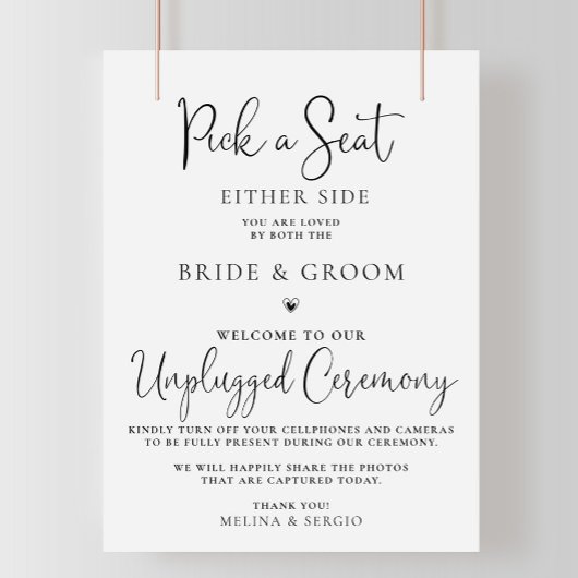 Calligraphy Black Wedding Unplugged Ceremony ポスター