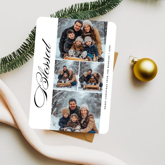 Calligraphy Blessed 4 Photo Religious Christmas シーズンカード