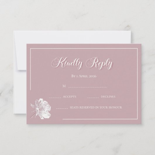 Calligraphy Blush Pink White Floral Wedding RSVP ノートカード (正面)