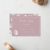 Calligraphy Blush Pink White Floral Wedding RSVP ノートカード (正面/裏面インサイチュ)