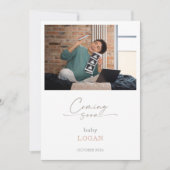 Calligraphy Chic Pastel Coming Soon Pregnancy Card 招待状 (正面)