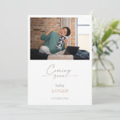 Calligraphy Chic Pastel Coming Soon Pregnancy Card 招待状 (スタンド正面)