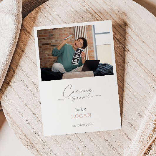 Calligraphy Chic Pastel Coming Soon Pregnancy Card 招待状