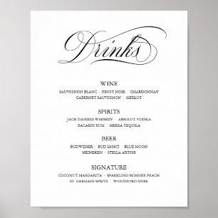 Calligraphy Classic Elegant Wedding Bar Menu Sign ポスター
