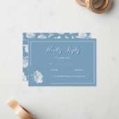 Calligraphy Dusty Blue White Floral RSVP Wedding  ノートカード (正面/裏面インサイチュ)