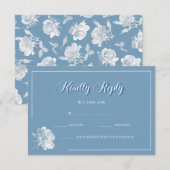 Calligraphy Dusty Blue White Floral RSVP Wedding  ノートカード (正面/裏面)