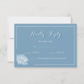 Calligraphy Dusty Blue White Floral Wedding  出欠カード (正面)