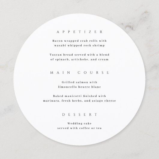 Calligraphy Elegant Circle Black Wedding Menu メニュー (裏面)