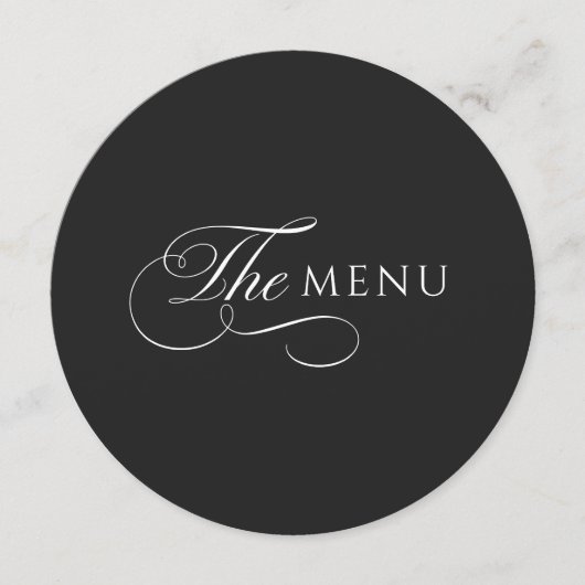 Calligraphy Elegant Circle Black Wedding Menu メニュー (正面)