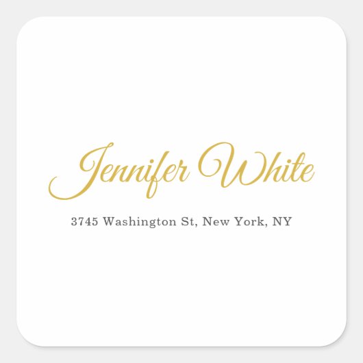 Calligraphy Elegant Gold & White Bold Retro Name スクエアシール (正面)