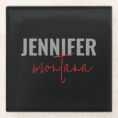 Calligraphy Elegant Plain Add Own Name ガラスコースター (正面)