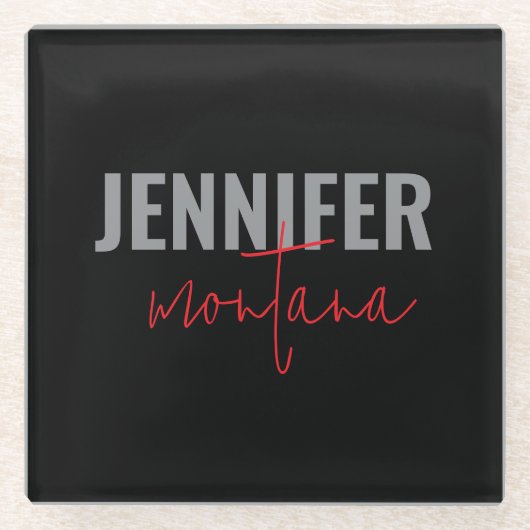 Calligraphy Elegant Plain Add Own Name ガラスコースター (正面)