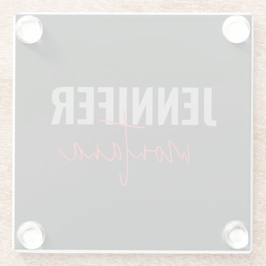 Calligraphy Elegant Plain Add Own Name ガラスコースター (裏面)