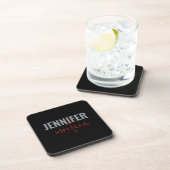 Calligraphy Elegant Plain Add Own Name コースター (右側)