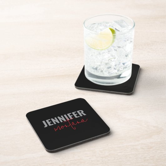 Calligraphy Elegant Plain Add Own Name コースター (右側)