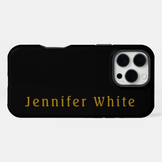 Calligraphy Elegant Retro Gold & Black Name iPhoneケース (裏面横)