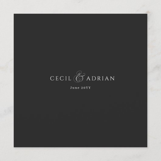 Calligraphy Elegant Square Black Wedding Menu メニュー (裏面)