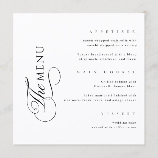 Calligraphy Elegant Square Wedding Menu メニュー (正面)
