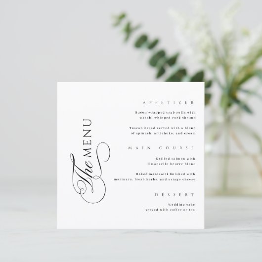 Calligraphy Elegant Square Wedding Menu メニュー (スタンド正面)