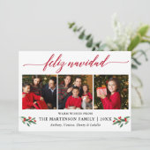 Calligraphy Feliz Navidad Red Holly 3 Photo シーズンカード (スタンド正面)