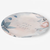 Calligraphy Floral Wedding Dusty Blue ID771 ペーパープレート (アングル)