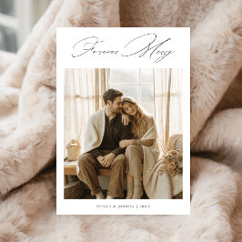 Calligraphy Forever Merry Christmas Newlywed Photo シーズンカード