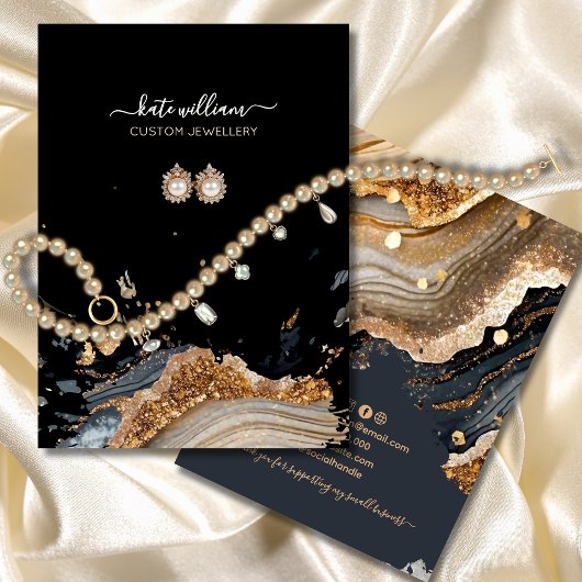 Calligraphy Gold Agate Earring Display Card 名刺