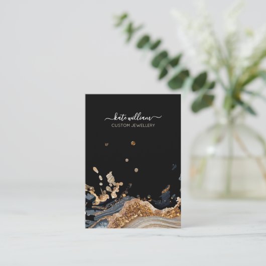 Calligraphy Gold Agate Earring Display Card 名刺 (スタンド正面)