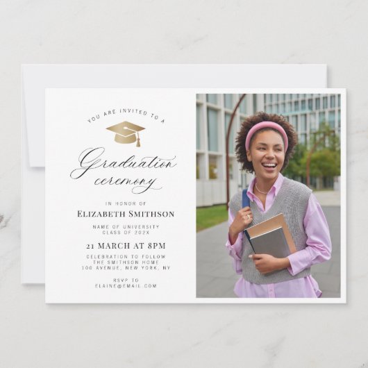 Calligraphy gold cap photo graduation ceremony 招待状 (正面)