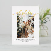 Calligraphy Happy Holidays Christmas Family Photo 箔シーズンカード (立ち正面)