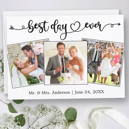 Calligraphy Heart Best Day Ever 3 Photos Wedding サンキューカード