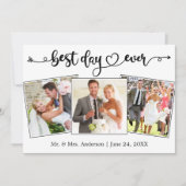 Calligraphy Heart Best Day Ever 3 Photos Wedding サンキューカード (正面)