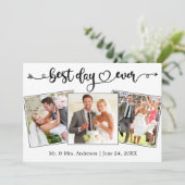 Calligraphy Heart Best Day Ever 3 Photos Wedding サンキューカード (スタンド正面)