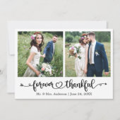 Calligraphy Heart Forever Thankful 2 Photo Wedding サンキューカード (正面)