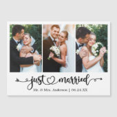 Calligraphy Heart Just Married 3 Photo Magnet Card (正面)