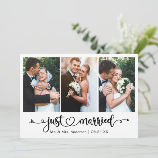 Calligraphy Heart Just Married 3 Photo Wedding 案内状 (スタンド正面)