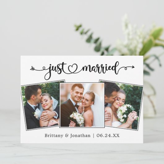Calligraphy Heart Just Married 3 Photos Wedding 案内状 (スタンド正面)