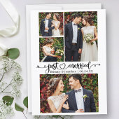 Calligraphy Heart Just Married 4 Photo Wedding 案内状