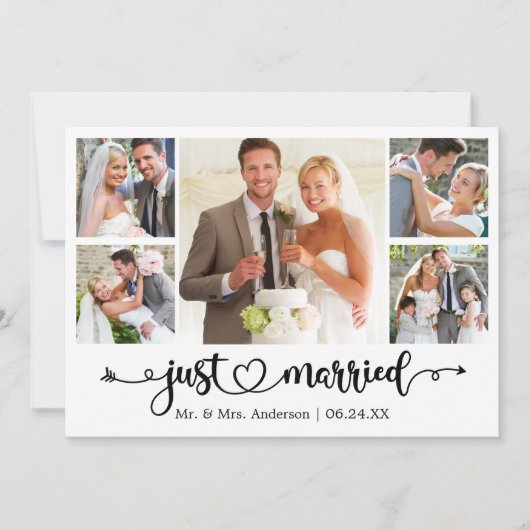 Calligraphy Heart Just Married 5 Photo Wedding 案内状 (正面)