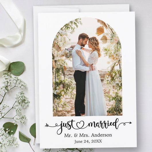 Calligraphy Heart Just Married Arch Wedding 案内状