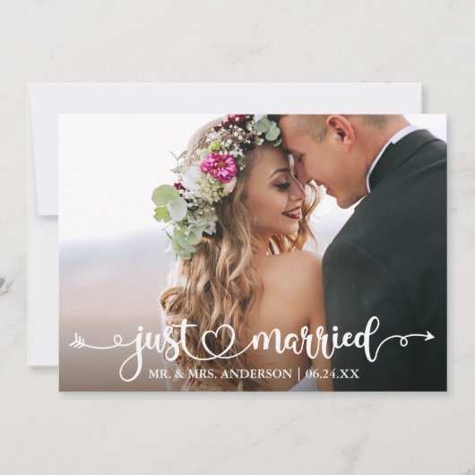 Calligraphy Heart Just Married Wedding Photo 案内状 (正面)