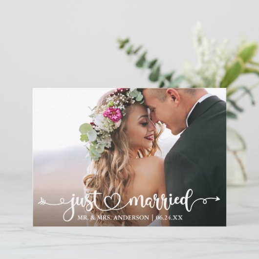 Calligraphy Heart Just Married Wedding Photo 案内状 (スタンド正面)