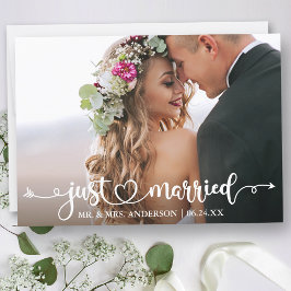 Calligraphy Heart Just Married Wedding Photo 案内状