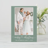 Calligraphy Heart Photo Merry Christmas Sage Green シーズンカード (スタンド正面)