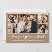 Calligraphy Heart Thankful 5 Photo Kraft シーズンカード (正面)