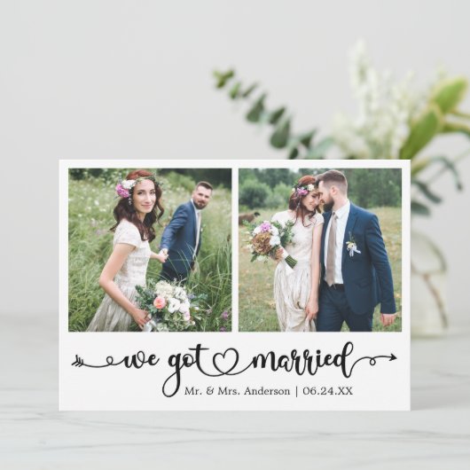 Calligraphy Heart We Got Married 2 Photo Wedding 案内状 (スタンド正面)