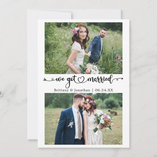 Calligraphy Heart We Got Married 2 Photos Wedding 案内状 (正面)