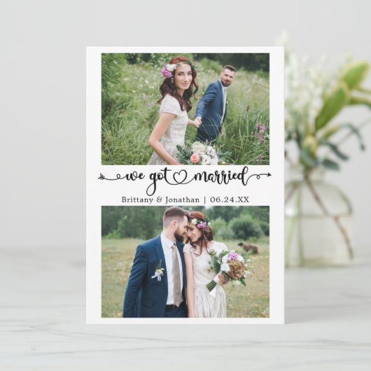 Calligraphy Heart We Got Married 2 Photos Wedding 案内状 (スタンド正面)